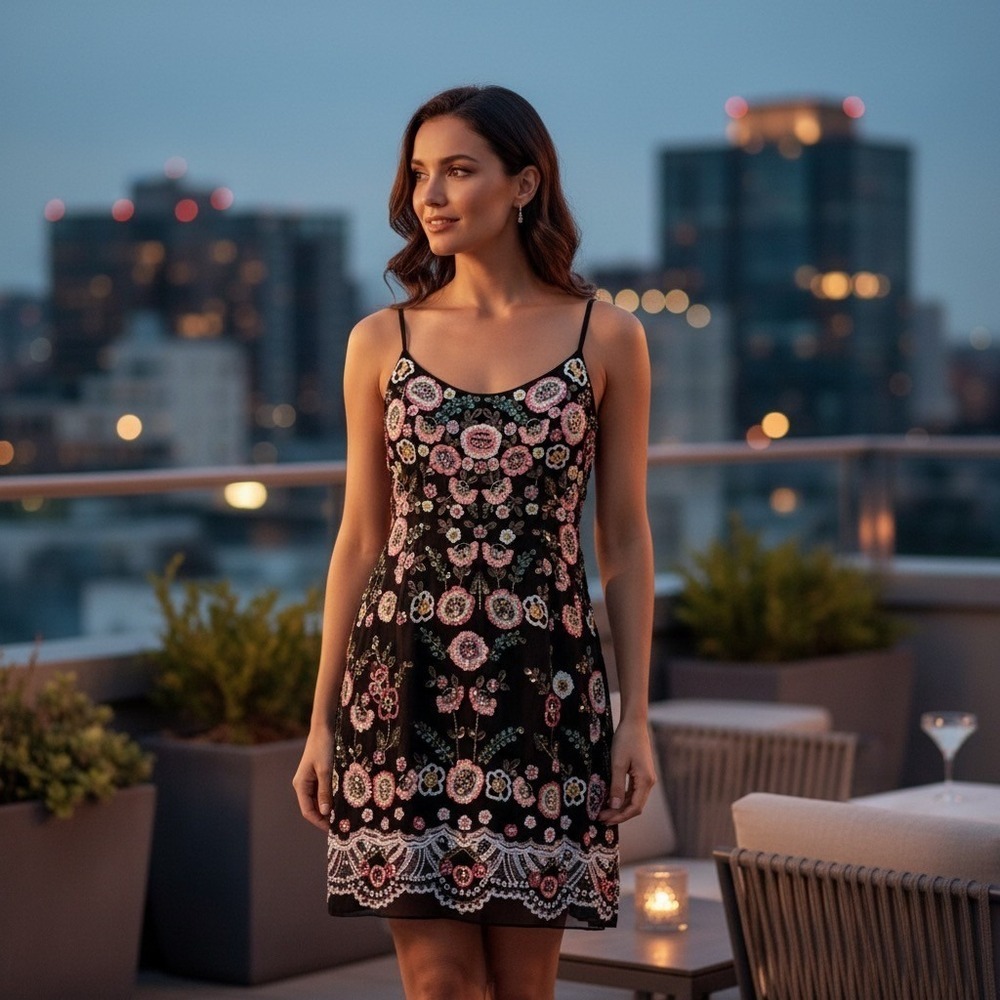 NEEDLE & THREAD Black Sequin Embellished Dress Beaded Party Special Occasion 8 - Picture 8 of 14